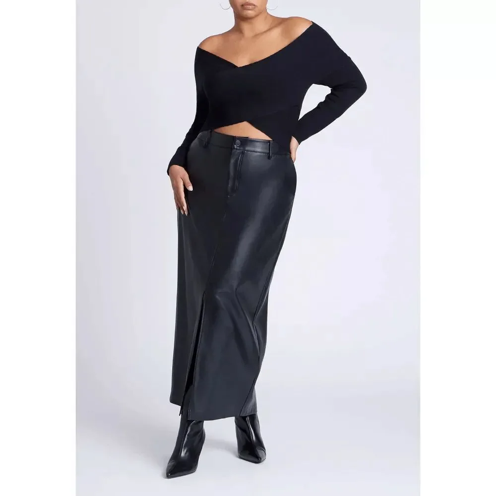 ELOQUII Wrap Front Cropped Sweater - 26/28, Black